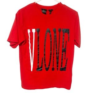 Vlone Men’s Small Red Tee w White & Black Print T-Shirt Men’s‎ Short Sleeve